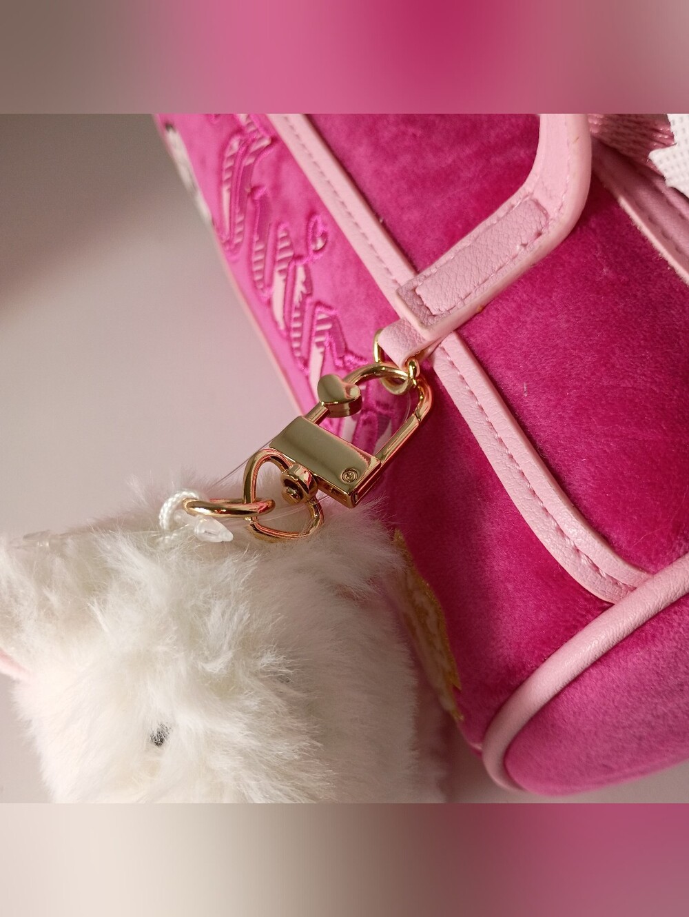 Juicy Couture Exclusive Raspberry/ Pink Velvet Barrel Bag with Fur Charm - Picture 6 of 12